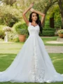 A-Line/Princess Lace Applique Sweetheart Sleeveless Sweep Train Wedding Dresses