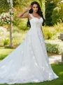 A-Line/Princess Lace Applique Sweetheart Sleeveless Sweep Train Wedding Dresses