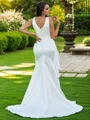 Sheath/Column Satin Ruffles V-neck Sleeveless Sweep Train Wedding Dresses