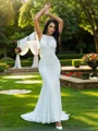 Trumpet/Mermaid Lace Ruffles Scoop Sleeveless Sweep Train Wedding Dresses