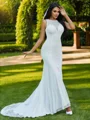 Trumpet/Mermaid Lace Ruffles Scoop Sleeveless Sweep Train Wedding Dresses