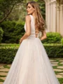 A-Line/Princess Tulle Ruffles V-neck Sleeveless Sweep Train Wedding Dresses