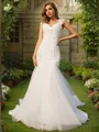 Trumpet/Mermaid Tulle Applique Sweetheart Sleeveless Sweep Train Wedding Dresses
