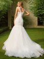 Trumpet/Mermaid Tulle Applique Sweetheart Sleeveless Sweep Train Wedding Dresses
