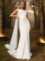Sheath/Column Satin Ruched Scoop Sleeveless Sweep Train Wedding Dresses
