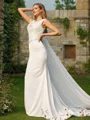 Sheath/Column Satin Ruched Scoop Sleeveless Sweep Train Wedding Dresses