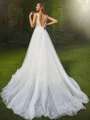 A-Line/Princess Tulle Applique V-neck Sleeveless Sweep Train Wedding Dresses