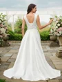 A-Line/Princess Satin Ruched Off-the-Shoulder Sleeveless Sweep Train Wedding Dresses