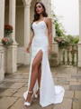 Sheath/Column Chiffon Ruched V-neck Sleeveless Sweep Train Wedding Dresses