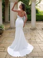 Sheath/Column Stretch Crepe Lace V-neck Sleeveless Sweep Train Wedding Dresses