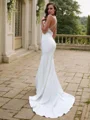 Sheath/Column Stretch Crepe Lace V-neck Sleeveless Sweep Train Wedding Dresses