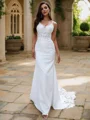 Sheath/Column Stretch Crepe Lace V-neck Sleeveless Sweep Train Wedding Dresses