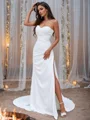 Sheath/Column Stretch Crepe Ruched Sweetheart Sleeveless Sweep Train Wedding Dresses