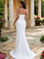 Sheath/Column Stretch Crepe Ruched Halter Sleeveless Sweep Train Wedding Dresses