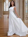 A-Line/Princess Satin Ruffles Scoop Sleeveless Sweep Train Wedding Dresses