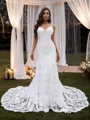 Sheath/Column Lace  V-neck Sleeveless Sweep Train Wedding Dresses