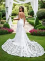 Sheath/Column Lace  V-neck Sleeveless Sweep Train Wedding Dresses