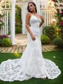 Sheath/Column Lace  V-neck Sleeveless Sweep Train Wedding Dresses