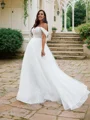 A-Line/Princess Lace Applique Off-the-Shoulder Sleeveless Sweep Train Wedding Dresses