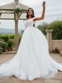 A-Line/Princess Lace Applique Off-the-Shoulder Sleeveless Sweep Train Wedding Dresses