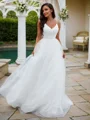 A-Line/Princess Ruffles V-neck Sleeveless Sweep Train Wedding Dresses