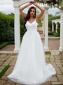 A-Line/Princess Ruffles V-neck Sleeveless Sweep Train Wedding Dresses