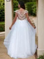 A-Line/Princess Lace Applique Scoop Short Sleeves Sweep Train Wedding Dresses