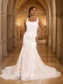 Sheath/Column Lace Applique Straps Sleeveless Sweep Train Wedding Dresses