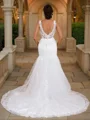 Trumpet/Mermaid Lace Applique V-neck Sleeveless Sweep Train Wedding Dresses