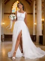 A-Line/Princess Organza Applique Straps Sleeveless Sweep Train Wedding Dresses