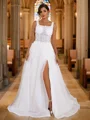 A-Line/Princess Organza Applique Straps Sleeveless Sweep Train Wedding Dresses