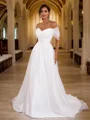 A-Line/Princess Tulle Ruched Off-the-Shoulder Sleeveless Sweep Train Wedding Dresses