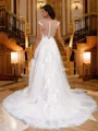 A-Line/Princess Lace Applique V-neck Sleeveless Sweep Train Wedding Dresses