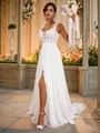 A-Line/Princess Chiffon Applique Straps Sleeveless Sweep Train Wedding Dresses