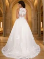 A-Line/Princess Lace Applique Scoop Sleeveless Sweep Train Wedding Dresses