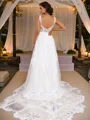A-Line/Princess Lace Applique Scoop Sleeveless Sweep Train Wedding Dresses