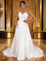 A-Line/Princess Satin Ruched Sweetheart Sleeveless Sweep Train Wedding Dresses