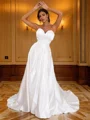 A-Line/Princess Satin Ruched Sweetheart Sleeveless Sweep Train Wedding Dresses