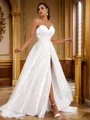 A-Line/Princess Satin Ruched Sweetheart Sleeveless Sweep Train Wedding Dresses