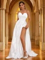 A-Line/Princess Satin Ruched Sweetheart Sleeveless Sweep Train Wedding Dresses