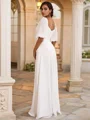 A-Line/Princess Chiffon Ruched Off-the-Shoulder 1/2 Sleeves Floor-Length Wedding Dresses