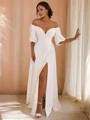 A-Line/Princess Chiffon Ruched Off-the-Shoulder 1/2 Sleeves Floor-Length Wedding Dresses