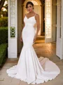 Trumpet/Mermaid Stretch Crepe Ruffles V-neck Sleeveless Sweep Train Wedding Dresses