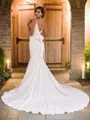 Trumpet/Mermaid Stretch Crepe Ruffles V-neck Sleeveless Sweep Train Wedding Dresses