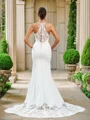Sheath/Column Stretch Crepe Lace Spaghetti Straps Sleeveless Sweep Train Wedding Dresses