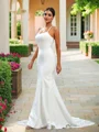 Sheath/Column Stretch Crepe Lace Spaghetti Straps Sleeveless Sweep Train Wedding Dresses