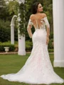 Sheath/Column Lace Off-the-Shoulder Long Sleeves Court Train Wedding Dresses