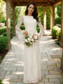 Sheath/Column Lace Scoop Long Sleeves Floor-Length Wedding Dresses