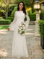 Sheath/Column Lace Scoop Long Sleeves Floor-Length Wedding Dresses