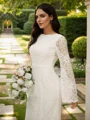Sheath/Column Lace Scoop Long Sleeves Floor-Length Wedding Dresses